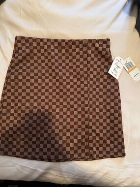 Hippie Rose Brown Checkered Knit Mini Skirt